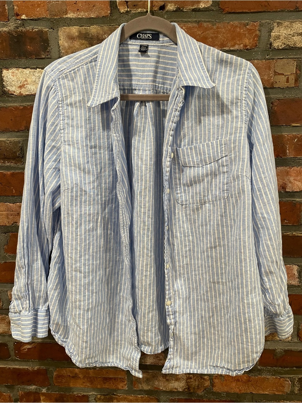 Chaps Light Blue & White Striped Button-Down Shirt
